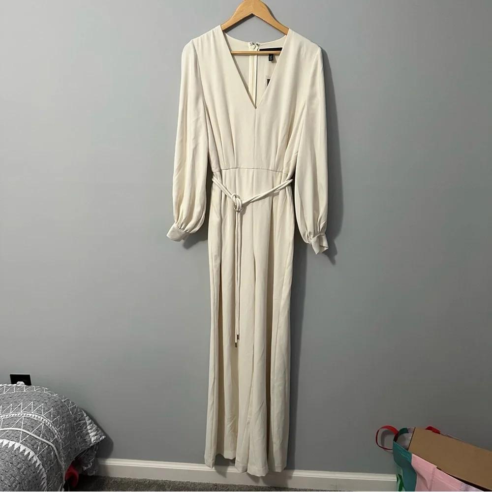 WHBM Long Sleeve Crepe Jumpsuit Ivory Wide-Leg Elegant Quiet Luxury NWT Sz 10 - Picture 2 of 13